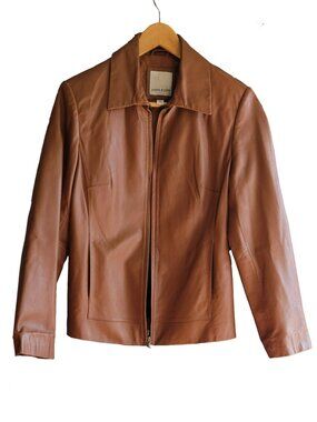 Buttery Soft 🐏Lamb Skin LEATHER Jacket by Anne Klein Brown ~ Size Small Women's